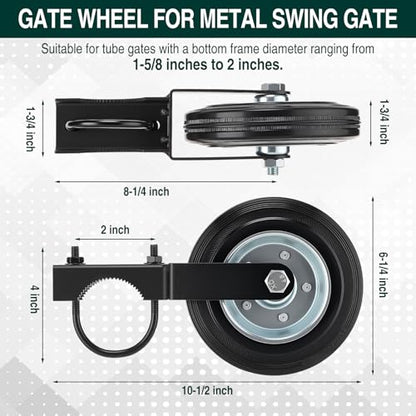 Farm 2 Way Gate Latch and 6" Farm Gate Wheel Heavy Duty Lockable Livestock Cattle Hardware Anti-sag for Ranch Horse Corral, Screws and Instructions Included