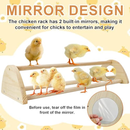 Chicken Perch with Mirror Roosting Bar for Baby Chicks Chick Jungle Gym Roosting Bar Strong Wooden Baby Chick Perches
