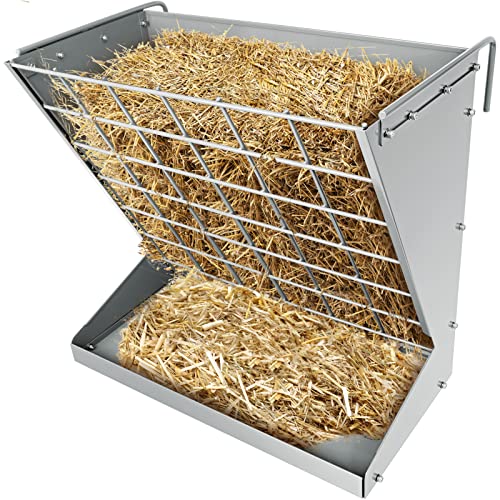 Wall Mount Hay Rack, Heavy-Duty Galvanized Metal 2 in 1 Hay and Grain Feeder, Livestock Feeder with Adjustable Distance, Hay Feeder for Goats, Sheep, Horse - color: Silver