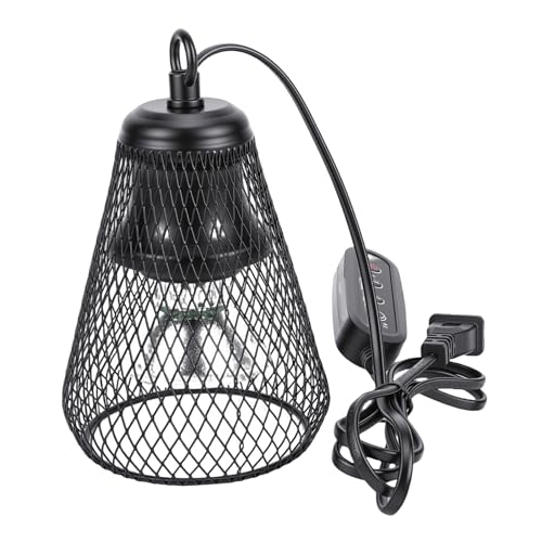 Reptile Lamp Guard, Metal Heat Lamp Cage with Dimming Switch and Chew Resistance Springs, for Turtles Lizards Snakes Chicks Bulbs up to 4.7 Inches 100W (US Plug)
