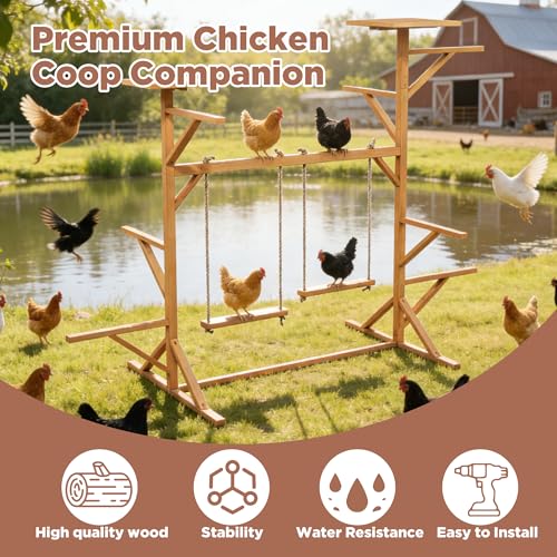 Large Chicken Roosting Bars with 2 Swings, Wooden Chicken Perch for Coop, Let Chickens Run, Play & Stay Healthy, Ideal for Backyard Coops & Farms, Fits 8-12 Chickens - color: C01 Brown