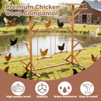 Large Chicken Roosting Bars with 2 Swings, Wooden Chicken Perch for Coop, Let Chickens Run, Play & Stay Healthy, Ideal for Backyard Coops & Farms, Fits 8-12 Chickens - color: C01 Brown