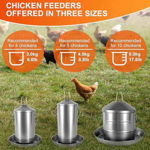 8.8lb Stainless Steel Hanging Chicken Feeder, Metal No Waste Poultry Feeder, Rustproof, Reusable, Long-Lasting, Gravity Feed Chicken Coop Accessories for Chicken, Geese, Duck, Hens, Rooster, Chick - color: 8.8lb