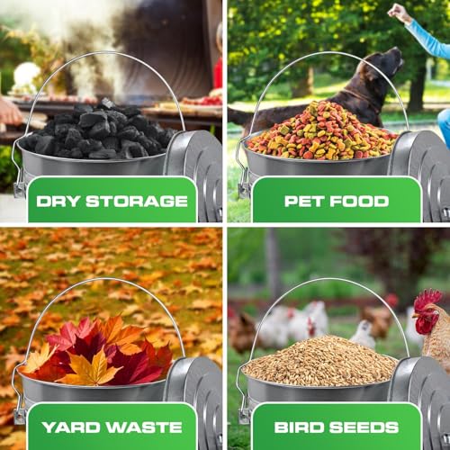 PLASTIC PRINCE 10 Gallon Small Metal Trash Can with Lid Outdoor Galvanized Bucket with Locking Lid for Bird Seed Storage Ash