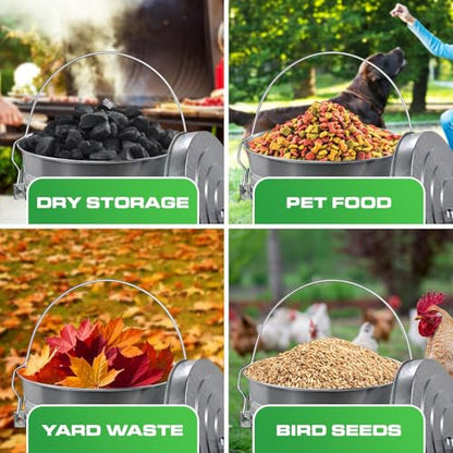 PLASTIC PRINCE 10 Gallon Small Metal Trash Can with Lid Outdoor Galvanized Bucket with Locking Lid for Bird Seed Storage Ash