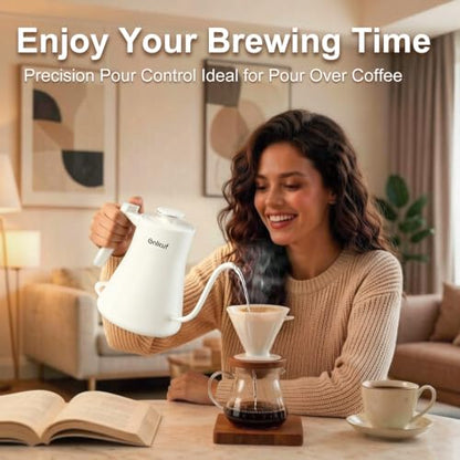 Gooseneck Electric Kettle 0.8L (27oz) - 1000W Rapid Fast Boiling Tea Kettle with Auto Shut Off, Stainless Steel Leak-Proof Elegant White Water Boiler - color: White