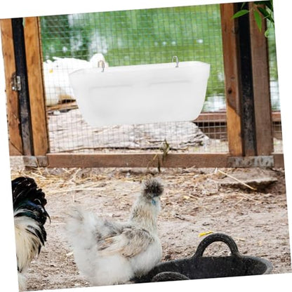 Abaodam 2pcs Hanging Chicken Feeder Trough White Livestock Feeding Bucket for Geese and Poultry with Removable Parts and Space-Saving Design Includes Screws and Buckles - color: White