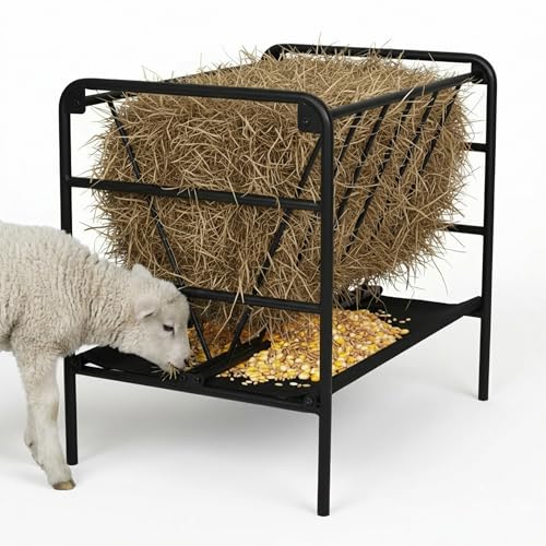 Hay Feeder, 35 Gallon Heavy-Duty Pasture Feeder, Metal Livestock Feeder for Ponies, Goats, and Sheep, Outdoor Pasture Grain and Hay Feeding Trough
