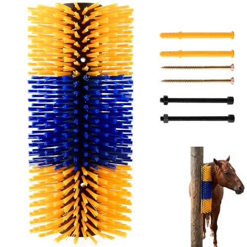 Livestock Scratching Brush, Fence Mounted Horse Scratcher Post, Self-Grooming Back Scratcher with Screws for Horses, Cows, Goats, Cattle, Sheep, Promotes Cleanliness - size: 1 Pack