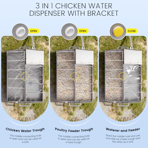 3 in 1 Automatic Chicken Waterer and Feeder Set with Float Valve | Stainless Steel Chicken Water Feeder, Poultry Waterer Dispenser Drinker Watering System for Outdoor Coop Duck Turkey Quail