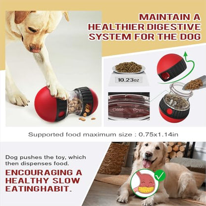 BSISUERM Dog Food Dispensing Puzzle Toy Adjustable Treat Dispenser Slow Feeder Pet Interactive Chase Toy Dog Enrichment Ball for Medium Large Dogs to Keep Them Busy, Extra Large - color: Red - Single - XL