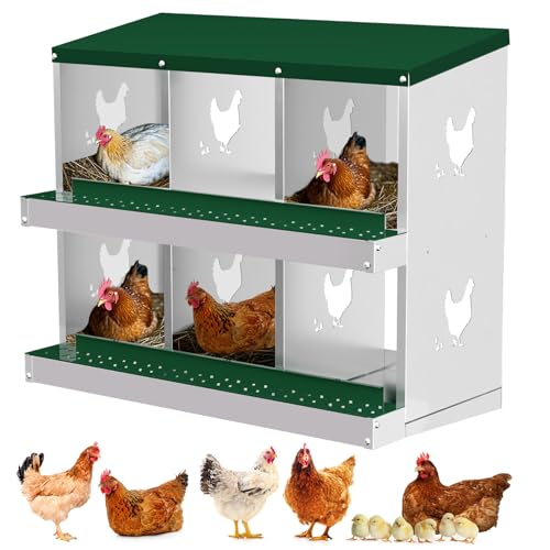 Heavy-Duty Galvanized Steel Chicken Nesting Box – 6 Large Vented Compartments, Rollout Egg Collection, Rustproof, Easy Clean & Install – Green - color: Green, size: 6-Holes
