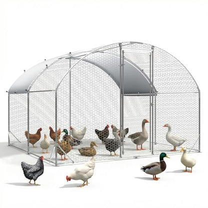 Large Metal Chicken Coop Chicken Runs with Cover Chicken Coop with Run Hen House Enclosure with Security Lock Waterproof Cover, Outdoor Duck Rabbit Cage Poultry Pens for Backyard Farm Yard - size: 156.0"L x 120.0"W x 77.0"H