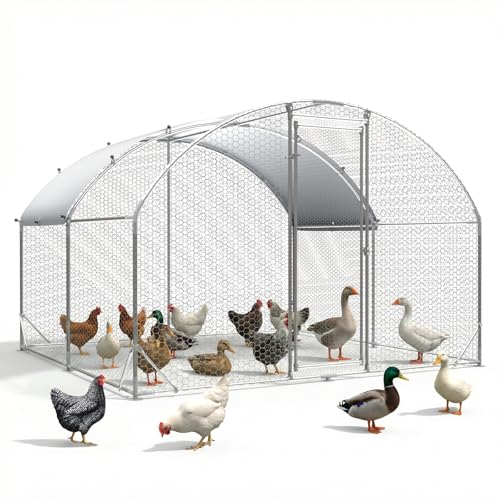 Large Metal Chicken Coop Chicken Runs with Cover Chicken Coop with Run Hen House Enclosure with Security Lock Waterproof Cover, Outdoor Duck Rabbit Cage Poultry Pens for Backyard Farm Yard - size: 156.0"L x 120.0"W x 77.0"H