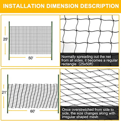 BSTPCOO Bird Netting for Chicken Coop, 25'x50' with 2.4" Square Mesh Poultry Netting Heavy Duty Nylon Nettings for Garden, Aviary Net Fruit Tree Nettings - size: 25'×50'-2.4''