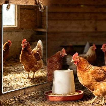 2 Pack Sturdy Mirror for Chicken with Rope, 7.8 X 11.8inch Acrylic Hanging Swing Mirror for Hens, Lightweight & Easy to Clean