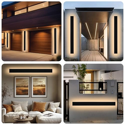Modern Outdoor Wall Lights 60 Inch Black Linear Exterior Light Fixtures Wall Mount, Porch Lights Outdoor Wall Sconce, Long Wall Light Fixture Outside for Garage Patio, 3000K-6000K 5CCT - size: 60in