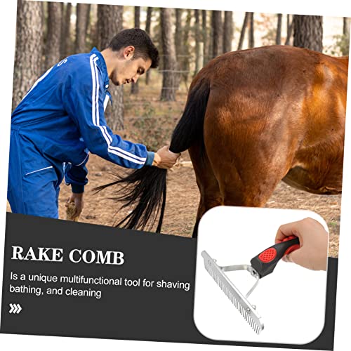 TOYANDONA Horse Hair Grooming Comb with Ergonomic Non Slip Rubber Handle Durable Rake Brush for Shedding and Cleaning Suitable and Pets