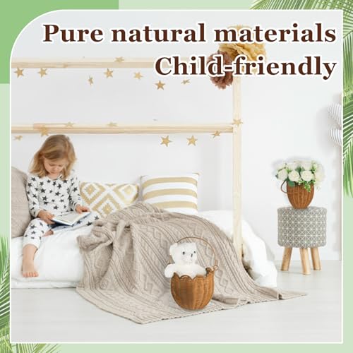2 Pack Wicker Easter Basket, Scalloped Easter Baskets with Handle, Hand Woven Picnic Basket Rattan Storage Baskets for Egg Hunt Organizing Party Gifts Favors