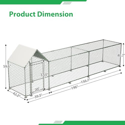 Large Metal Chicken Coop Run Outdoor Walk-in Poultry Cage with Waterproof Cover, Backyard Chicken House Hen Run with Lockable Door & PVC Coated Wire Mesh for Chickens Ducks Rabbits Geese