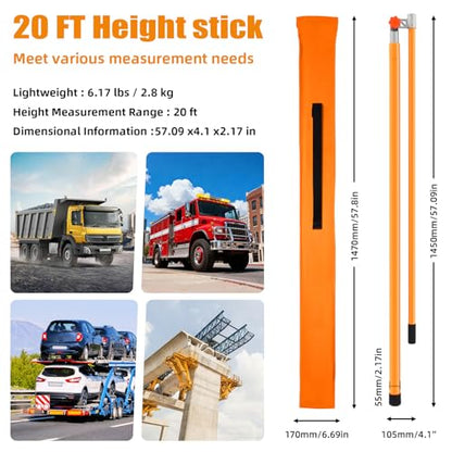 20FT Load Height Measuring Stick, Metric& Imperial, Sturdy Fiberglass Truck Height Stick with Adjustable Pole,Professional Non-Conductive Truck Height Measuring Stick for Trucks Car Haulers Trailer - size: 20FT