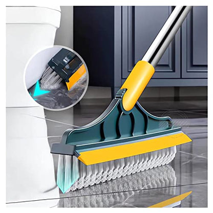 2 in 1 Cleaning Scrub Brush with Long Handle Heavy Duty - 2023 New Shower Powerful Brush and Scraper 2-in-1 Cleaning Tool with Soft Scraper Squeegee, V-Shaped Bristles Scrubber Deck Brush (Green) - color: Green