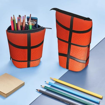 Basketball Kids Standing Pencil Case Girls Boys Telescopic Stationary Pouch with Zipper Large Capacity Stand up Pen Bag Portable Makeup Holder for Children School Students Office Supplies - color: Basketball