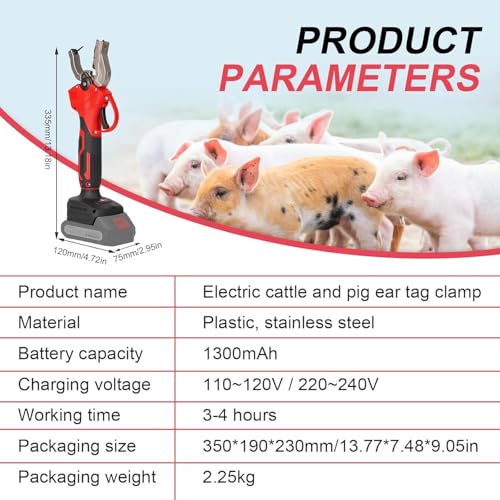 Speed Tagger Cattle, Electric Tagging Tool with 2 Batteries /6 Ear Tag Needle, Livestock Ear Tag Tool for Cattle,Pigs,Sheep,Reduces Animal Pain