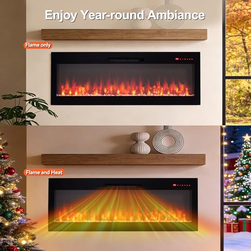 50" WiFi Electric Fireplace, Wall Fireplace Electric with Remote Control, 16 Adjustable Flame Colors, Wall Mounted/Recessed, 1400W Fireplace Insert Heater, Timer, Remote & App Control - size: 50 Inch Upgraded