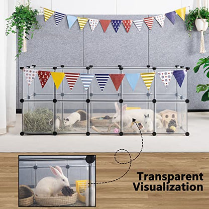 DINMO Guinea Pig Cages with Floor, Puppy Playpen, Small Animal Playpen for Rabbit, Bunny, Ferret, Hedgehog, DIY, Expanded, Portable, Exercise Fence, 61.2 x 24.8 x 24.8inch - style: Plastic-28 panels