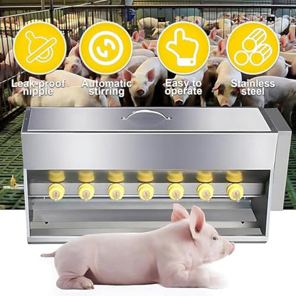 Stainless Steel Piglet Lactation Feeder, with Sound Source, Automatic Stirring Little Pig Milk Feeding Machine, for Lambs and Small Cattle, Prevent Piglet from Running Around 14 Nipples - size: 14 Nipples