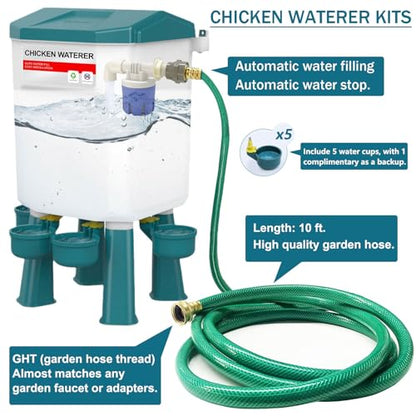 Float-Controlled Automatic Chicken Waterer & No Waste Feeder Kits - Chicken Coop Accessories, Poultry Waterer and Feeder, Two Buckets 3 Gallon/18-23 Pounds - color: Blue+Blue