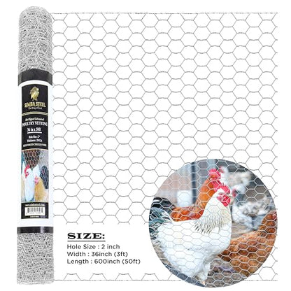 Chicken Wire 36 in x 50 FT x 2” Mesh x 20GA | Poultry Wire Netting | Hot Dipped Galvanised | Hexagonal Galvanized Mesh for Chicken Coop, Rabbit Cage, Fence Barrier PM36x50x2 - style: 36 in x 50 FT x 2 in