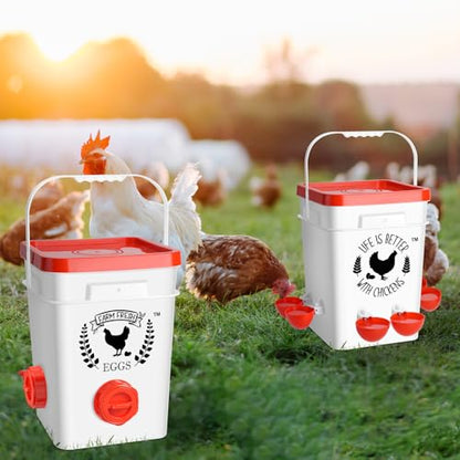 Tgeyd 5Gal/25Lb Large Chicken Feeder and Waterer Set (Rain Proof/No Waste), with S-Hooks for Easy Hanging