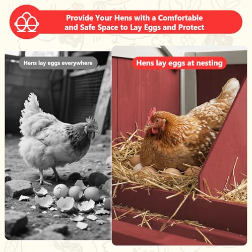 78" Wooden Chicken Coop with Nesting Box, Poultry Cage with Wheel Leak Proof Pull-on Tray and Asphalt Waterproof Roof, Hen House for Garden Backyard Farm - color: Red, size: 25.6"L x 39.4"W x 77.4"H