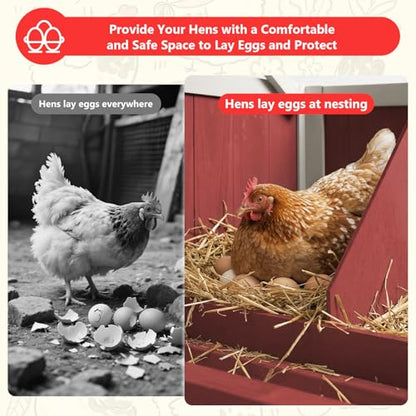 78" Wooden Chicken Coop with Nesting Box, Poultry Cage with Wheel Leak Proof Pull-on Tray and Asphalt Waterproof Roof, Hen House for Garden Backyard Farm - color: Red, size: 25.6"L x 39.4"W x 77.4"H
