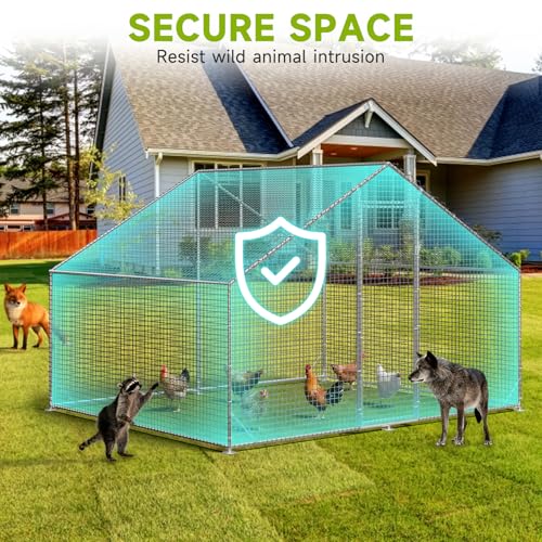 Large Walk-in Chicken Coop with Chicken Run, Galvanized Poultry Enclosure with Waterproof Anti-UV Cover and Security Lock, Ideal for Rabbit, Duck, Backyard and Farm Yard，117.6"×79.2"×79.2" - size: 9.8"L x 6.6"W x 6.6"H