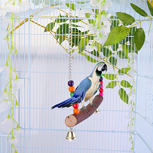 POPETPOP Chicken Swing Toy Hen Natural Wooden Perch Chewing Foraging Shredding Paper Hanging Toys for Large Bird Parrot Hens