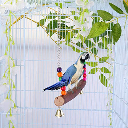 POPETPOP Chicken Swing Toy Hen Natural Wooden Perch Chewing Foraging Shredding Paper Hanging Toys for Large Bird Parrot Hens