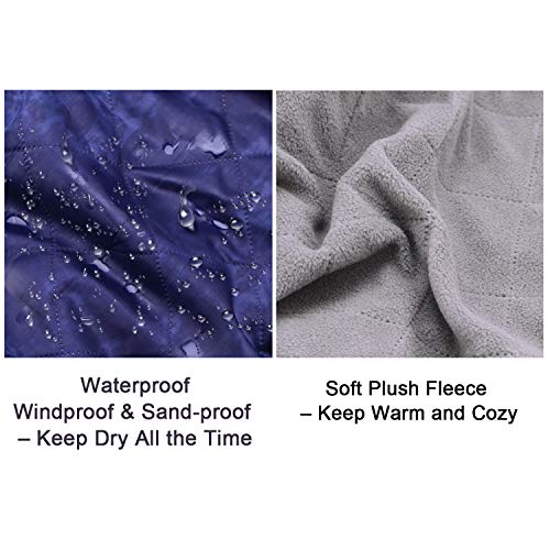 Waterproof Warm Fleece Outdoor Blanket Extra Large Lightweight Portable with Carry Bag for Stadium, Picnic, Camping, Beach, Dogs, Sofa - color: Navy Blue