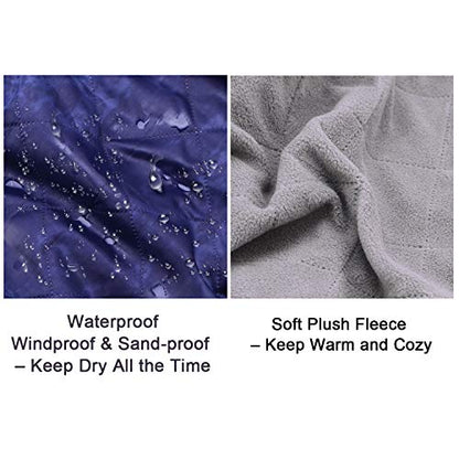 Waterproof Warm Fleece Outdoor Blanket Extra Large Lightweight Portable with Carry Bag for Stadium, Picnic, Camping, Beach, Dogs, Sofa - color: Navy Blue