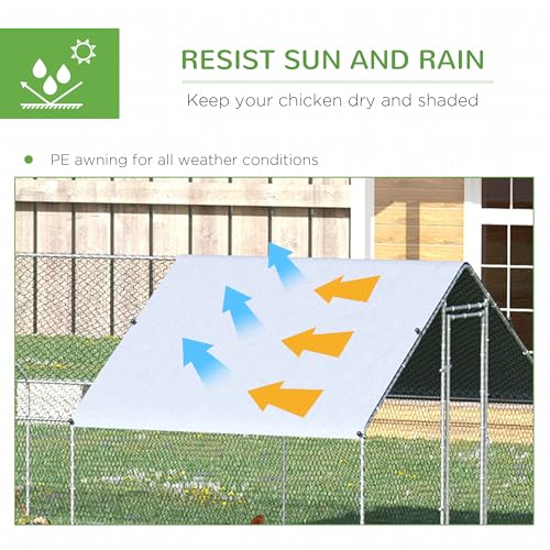 PawHut Large Chicken Coop Metal Chicken Run with Waterproof and Anti-UV Cover, Spire Shaped Walk in Fence Cage Hen House for Outdoor and Yard Farm Use, 1" Tube Diameter, 9.8' x 26.2' x 6.6' - size: 9.8' x 26.2' x 6.6'