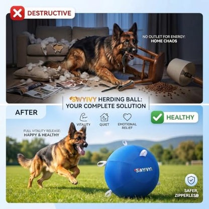 25" Dog Horse Ball&Cover with Straps, Herding Ball for Dogs Blue Heelers, Harding Dog Large Mega Pets Soccer Ball for Australian | Zipperless auto-seal safe from chewing. Dog herding ball with straps. 700+ reviews. Durable outdoor toy for large breeds. -