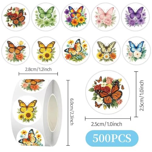 1000 Pcs Flower Butterfly Stickers for Boys Girls. 2 Roll 1 Inch Plant Stickers Bulk .Floral Scrapbook Nature Sticker Packs for Water Bottles Phone Laptop - color: Butterfly Flower