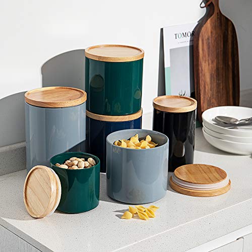 Sweejar Kitchen Canisters Ceramic Food Storage Jar, Stackable Containers with Airtight Seal Wooden Lid for Serving Coffee Bean, Flour, Tea, Cookies and More - 58 Fl Oz(Black) - color: Black, style: 58 Fl Oz (5.2"x7.8")