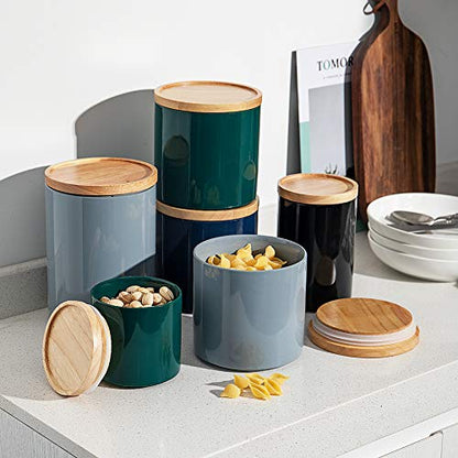 Sweejar Kitchen Canisters Ceramic Food Storage Jar, Stackable Containers with Airtight Seal Wooden Lid for Serving Coffee Bean, Flour, Tea, Cookies and More - 58 Fl Oz(Black) - color: Black, style: 58 Fl Oz (5.2"x7.8")