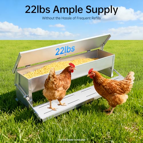 22lb Automatic Metal Treadle Feeder, 13.78in Treadle Chicken Feeder with Weatherproof Lid, Sturdy Galvanized Steel Poultry Feeders, Rat Proof Poultry Feeder for Chicken, Geese, Ducks, Turkeys