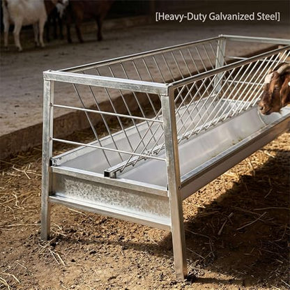 Heavy Duty 2 in 1 Hay Feeder, 59 Inch Weather Resistant Galvanized Steel Feeding Trough, Detachable Deep Pan Hay Grain Feeder, Easy to Assemble Outdoor Farm Feeder for Goats Sheep Calves