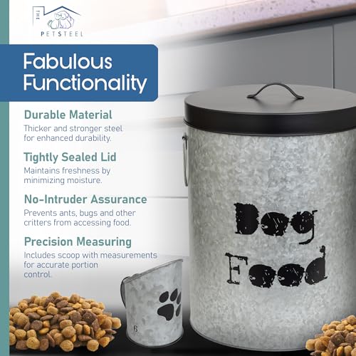 Large 60lb & Small 20lb Dog Pet Food Storage Canister with Scoop – Durable & Airtight for Freshnesss, Minimalist Design & Recyclable, Huge & Small Metal Container (Combo - Dog Bin - Large & Small) - size: Combo - Large Dog 60lb & Small Dog 20lb