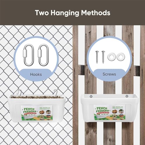 4 Pack Goat Feeders Hanging, 4.5 Quart Chicken Feeder, Rabbit Feeders, with Clips Hanging Fence Feeders, Feed Buckets for Horses, Duck Feeder, Chicken Water Feeder, Poultry Feeding Trough - color: white
